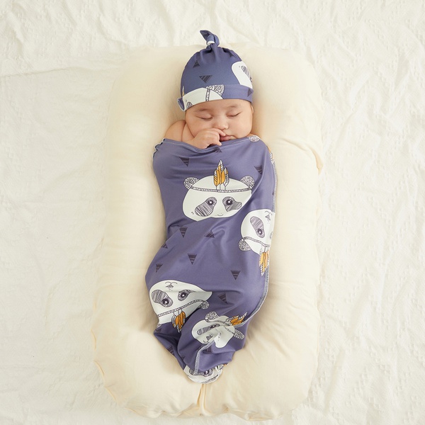 2 Pcs Baby Cartoon Panda Swaddle Blankets Hat Soft Sleeping Blanket Wrap Set Newborn Baby Bedding Blanket