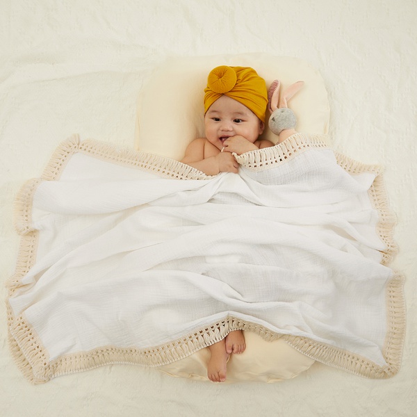 100% Cotton Solid Soft Newborn Baby Blanket Vintage Tassel Swaddle Toddler Baby Girls Boys Blanket Gift