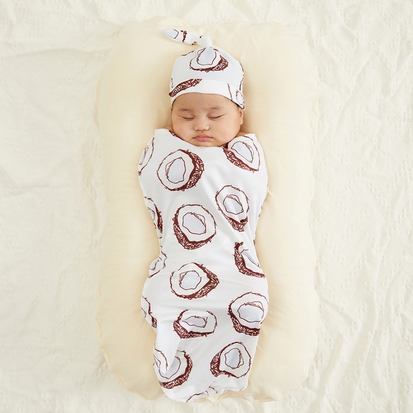 2 Pcs Baby Cartoon Coconut Swaddle Blankets Hat Soft Sleeping Blanket Wrap Set Newborn Baby Bedding Blanket
