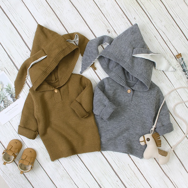 Solid Rabbit Ear Decor Hoodie