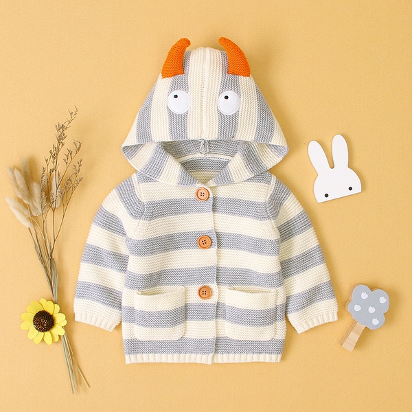 Baby Cute Knitted Striped Button Sweater with Pocket