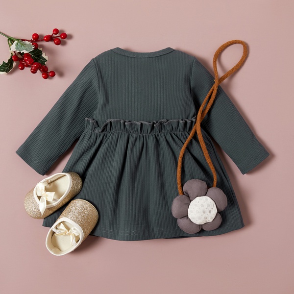 Baby / Toddler Solid Long-sleeve Ruffled Dress