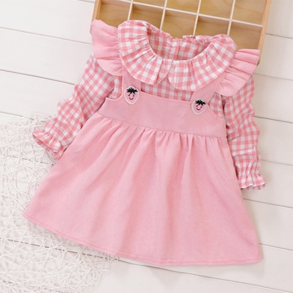 Baby Adorable Doll Collar Plaid Dresses