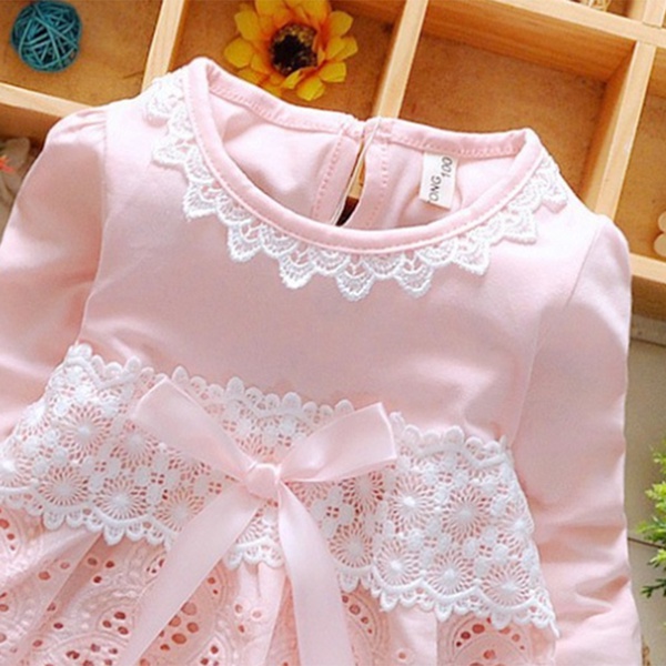 Baby / Toddler Lace Decor Long-sleeve Dress