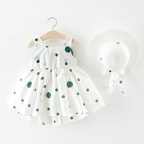 Front Big Bow Polka Dot Dress with Hat