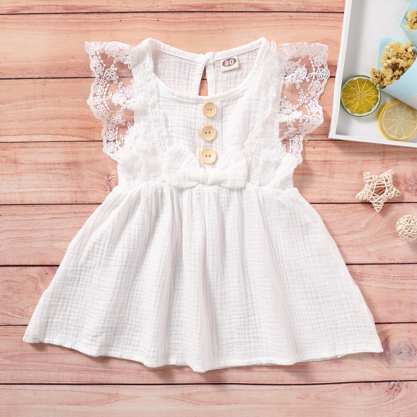 Baby Flutter-sleeve Solid Dresses