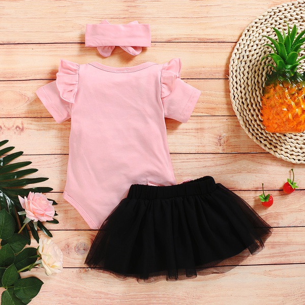 3-piece Bunny Print Bodysuits, Tutu Skirt and Headband Set
