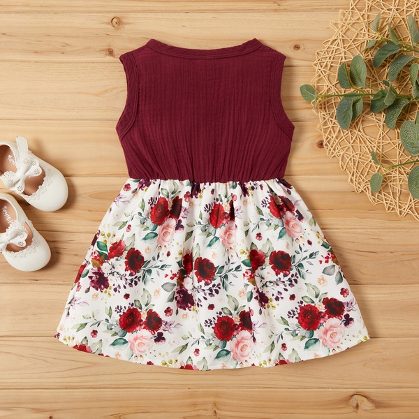 Baby Sleeveless Splice Floral Dresses