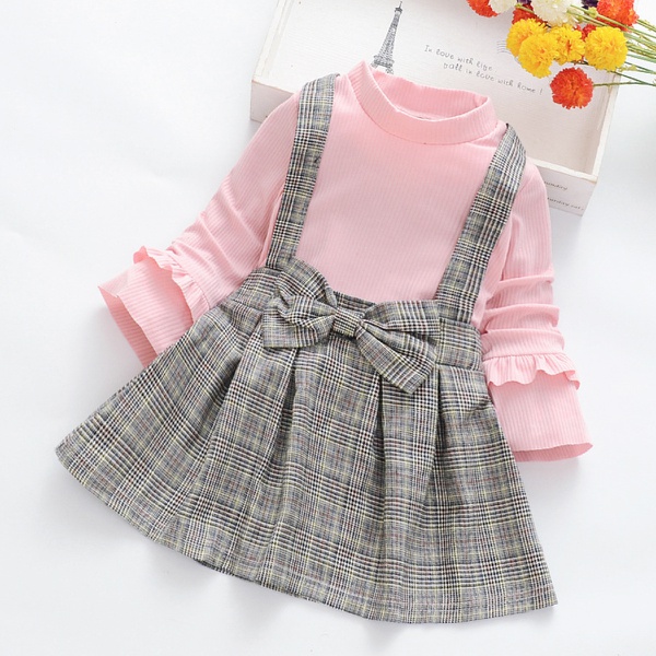 Baby / Toddler Faux-two Bowknot Decor Plaid Dress