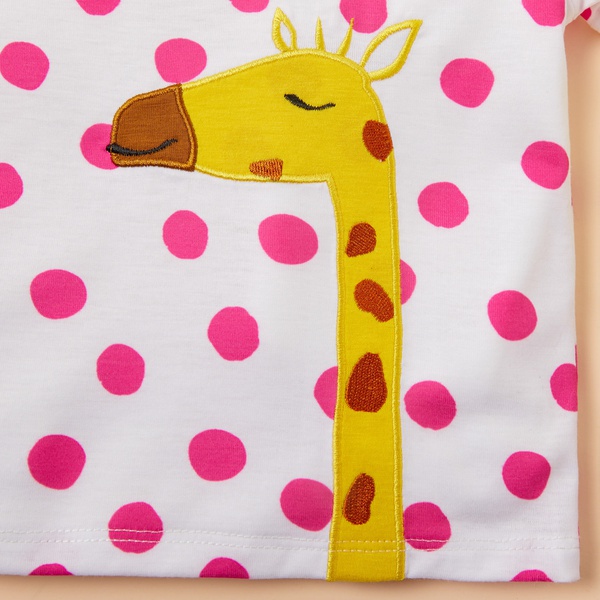 Dotted Giraffe Print Short-sleeve Top and Pants Set