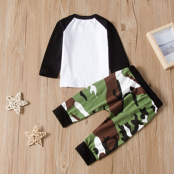 Baby Casual Letter Print Top and Camouflage Pants Print
