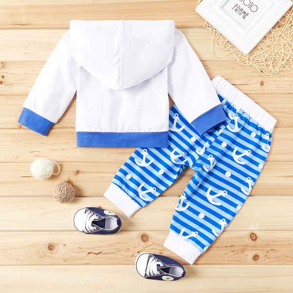 Baby Striped Anchor Allover Hoodie and Pants Set