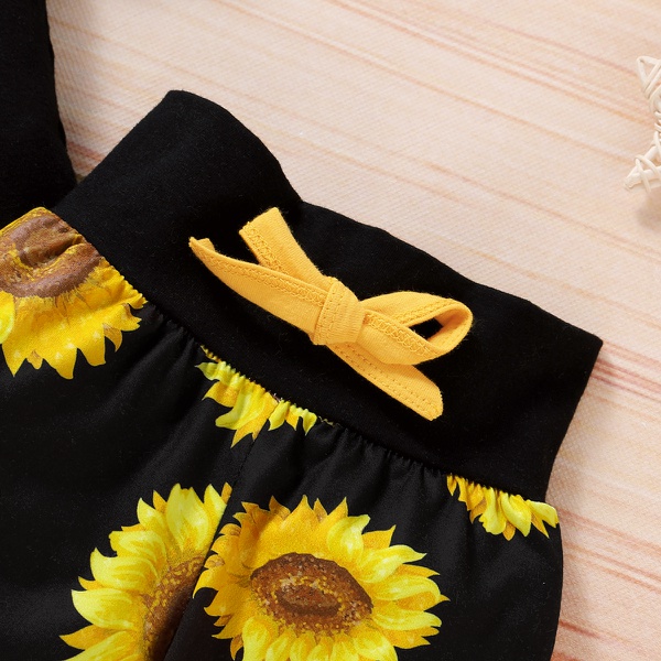 Baby Letter Print Bodysuit and Sunflower Print Pants Set with Headband