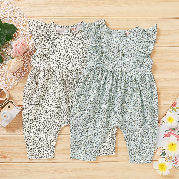 Baby Girl Sweet Floral Allover Flare-sleeve Jumpsuit