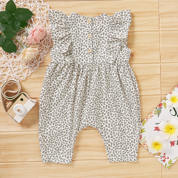 Baby Girl Sweet Floral Allover Flare-sleeve Jumpsuit