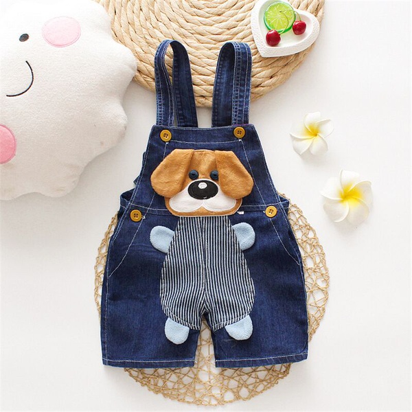 Baby / Toddler Trendy Cartoon Dog Embroidery Denim Overalls