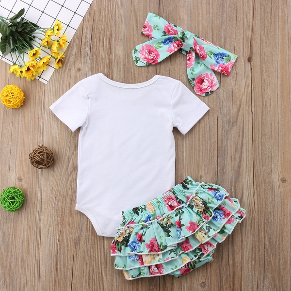 Baby/Toddler Girl’s Letter Bodysuit, Flower Headband and Shorts