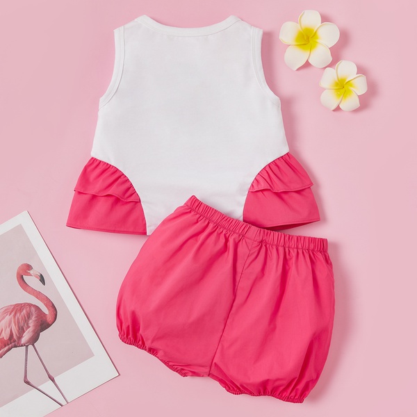 Baby / Toddler Flamingo Print Ruffled Top and Shorts Set