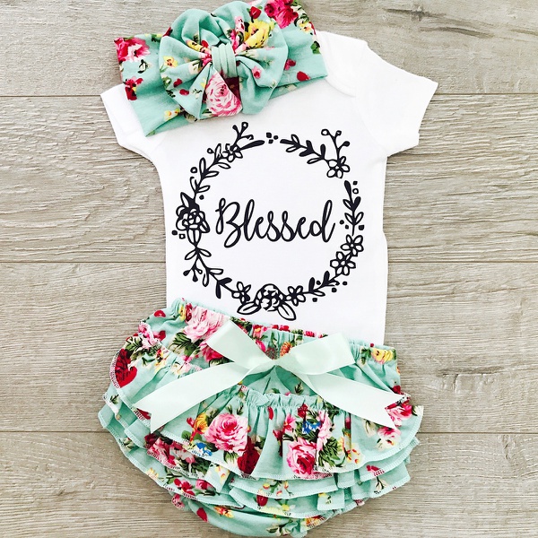 Baby/Toddler Girl’s Letter Bodysuit, Flower Headband and Shorts
