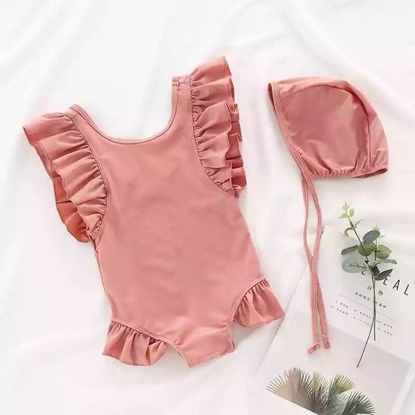 Onepiece Flounced Swimwear and Hat