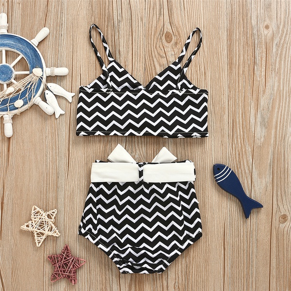 Wave Print Slip Top and Shorts Swimsuit Set