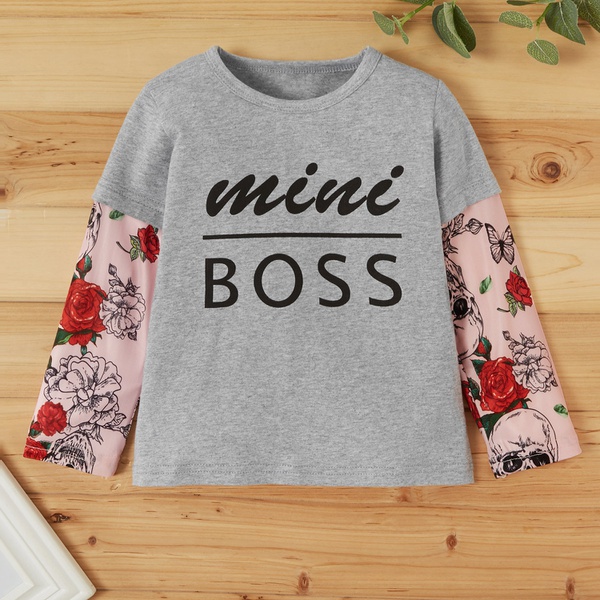 Baby / Toddler Letter Print Floral Long-sleeve Tee