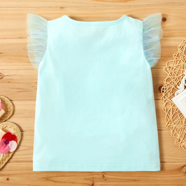 Toddler Girl Floral Letter Print Mesh Decor Tee
