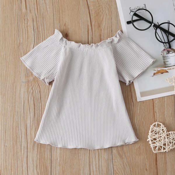 Baby / Toddler Girl Casual Solid Off Shoulder Top
