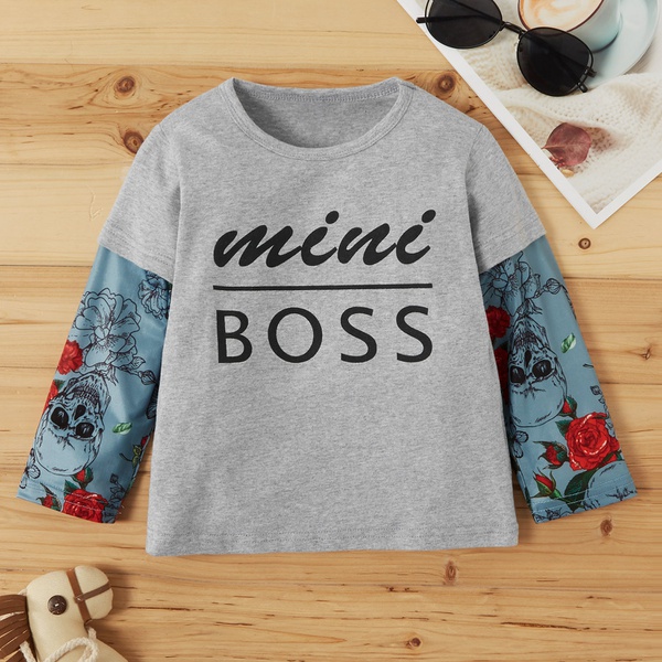 Baby / Toddler Letter Print Floral Long-sleeve Top