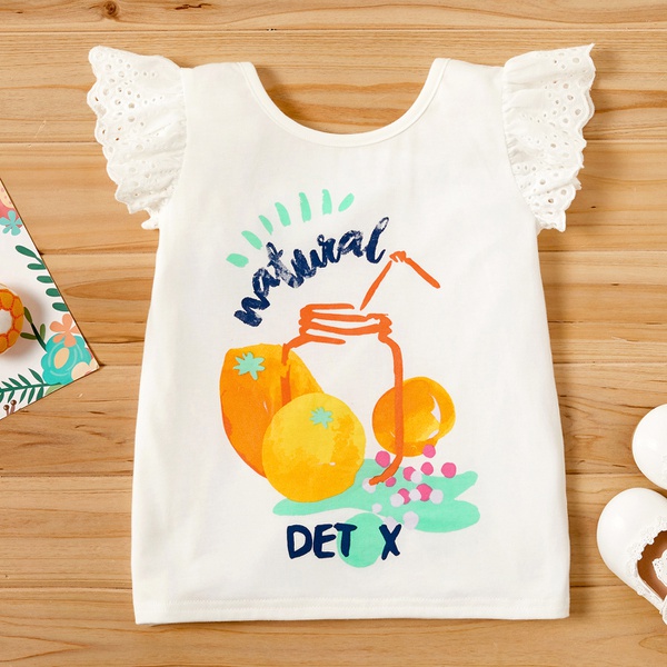 Toddler Girl Pretty Fruit Letter Print Flutter-sleeve Tee