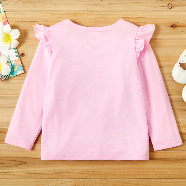 Toddler Girl Fruit Pattern Letter Print Ruffled Long-sleeve Tee