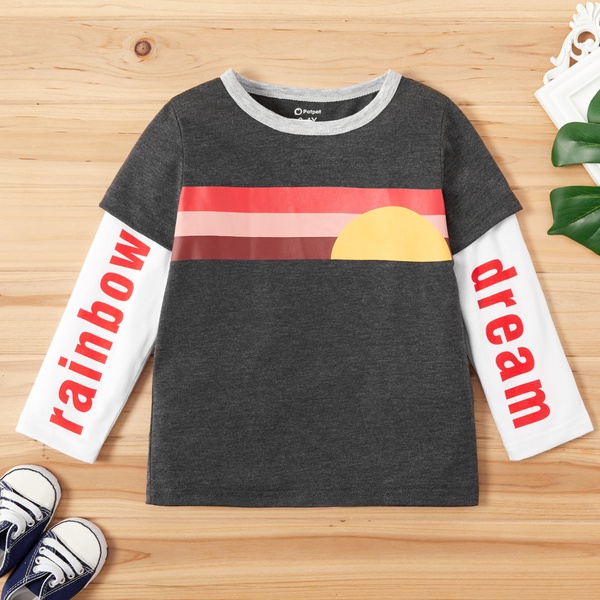 Toddler Boy Letter Print Striped Rainbow Long-sleeve Tee