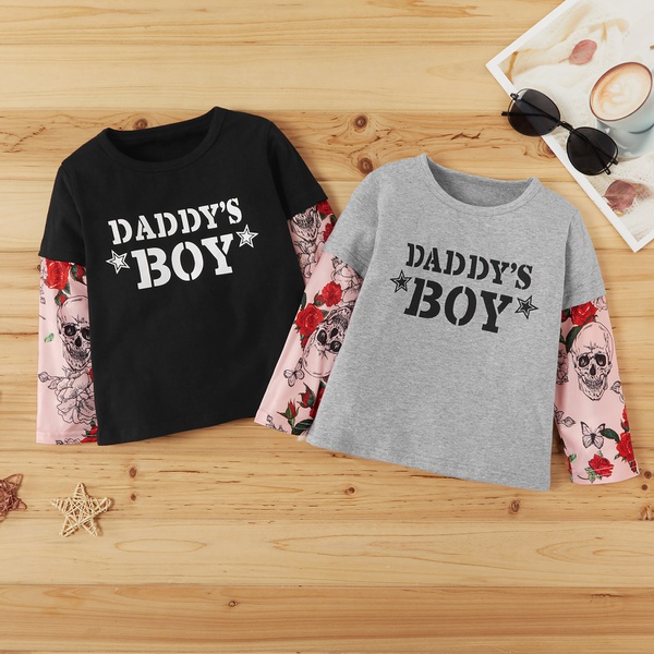 Toddler Letter Print Floral Long-sleeve Tee