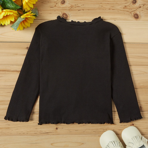 Baby / Toddler Girl Floral Print Ruffle Collar Solid Long-sleeve Tee