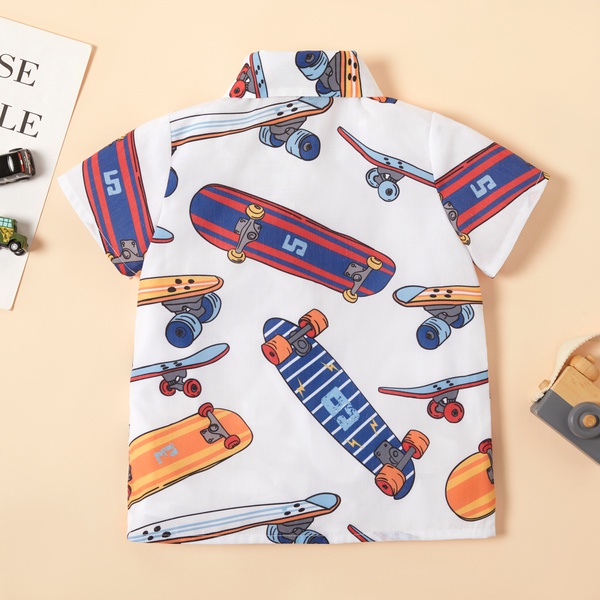 Toddler Boy Skateboard Cartoon Print Shirt
