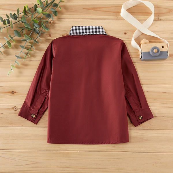 Toddler Boy / Girl Plaid Collar Solid Long-sleeve Shirt