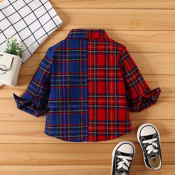 Baby / Toddler Boy Stylish Colorblock Plaid Long-sleeve Shirt