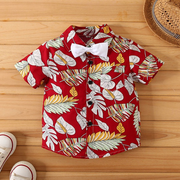 Baby / Toddler Boy Handsome Leaf Print Bowknot Shirt