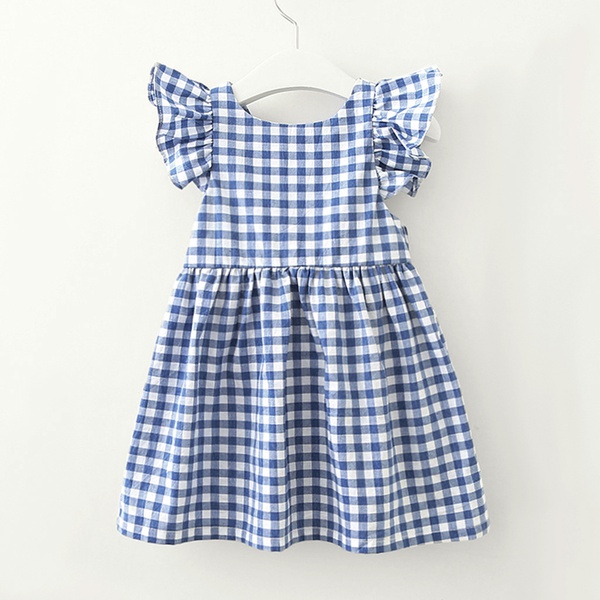 Backless Checkered Dress with Bow