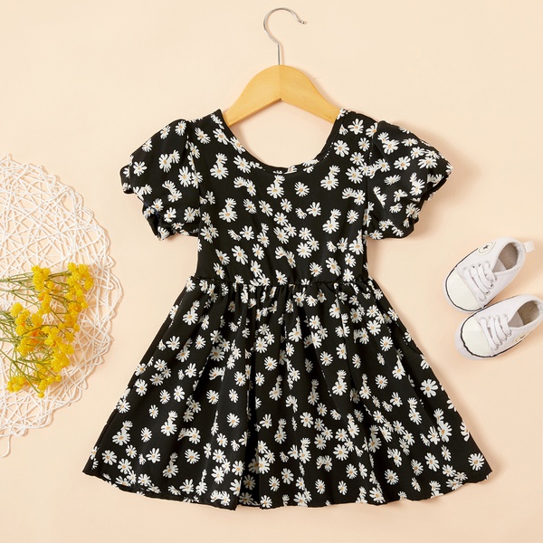 Toddler Girl Vintage Daisy Print Short-sleeve Dress