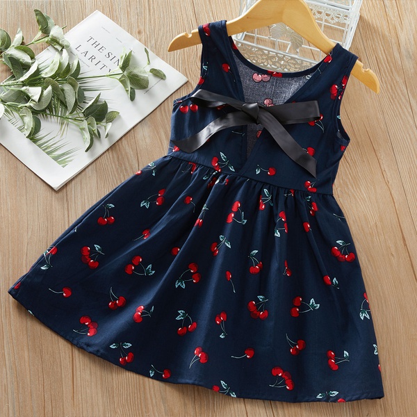 Baby / Toddler Girl Cherry Print Bowknot Sleeveless Dress