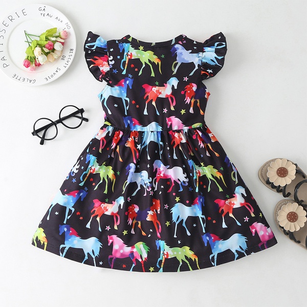 Baby / Toddler Girl Pretty Unicorn Allover Flutter-sleeve Dresses