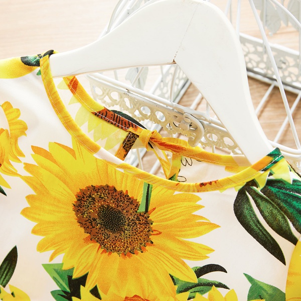Baby / Toddler Girl Sunflower Print Long-sleeve Dress