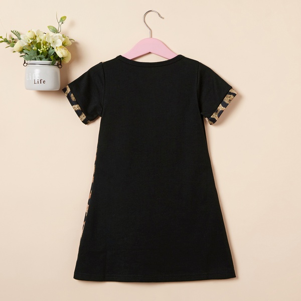 Baby / Toddler Leopard Print Splice three-quarter length Dress