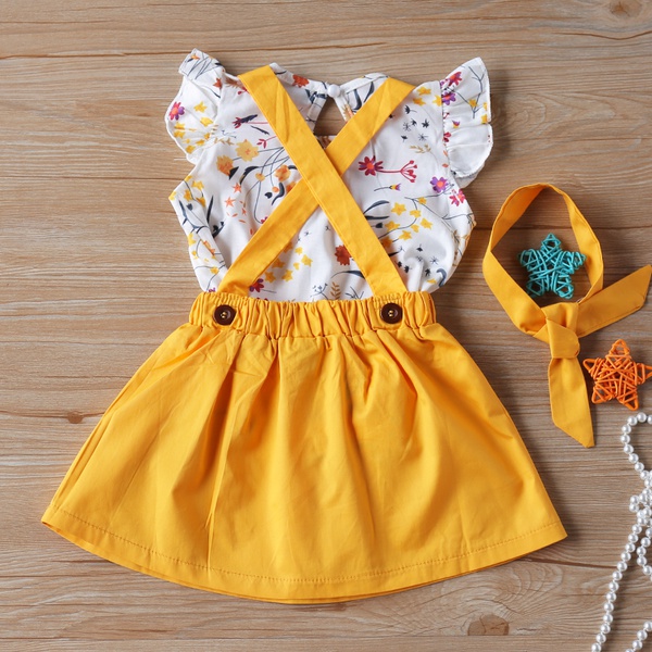 2-piece Baby Girl Floral Allover Top and Strappy Skirt Set