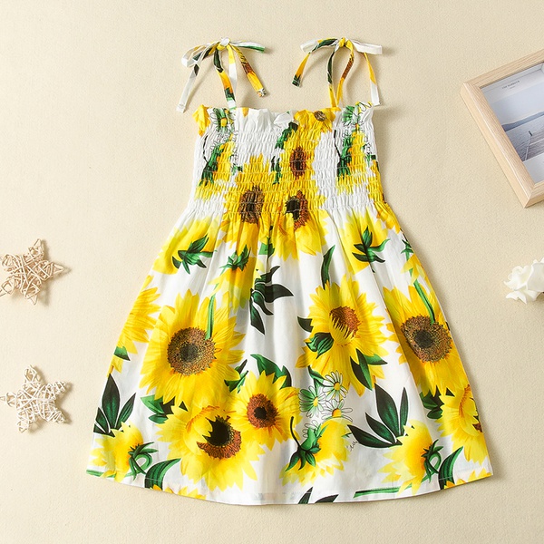 Baby / Toddler Girl Sunflower Print Strappy Sleeveless Elasticized Dress