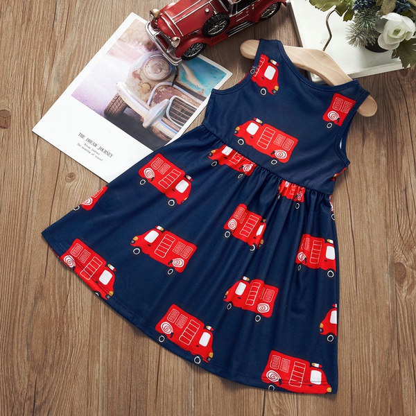 Toddler Girl Adorable Firetrucks Print Dress