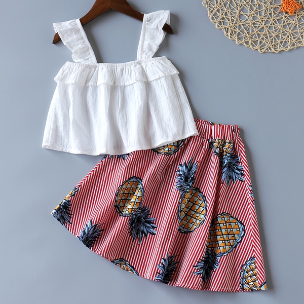 2-piece Baby / Toddler Girl Casual Solid Top and Pineapple Skirt Sets