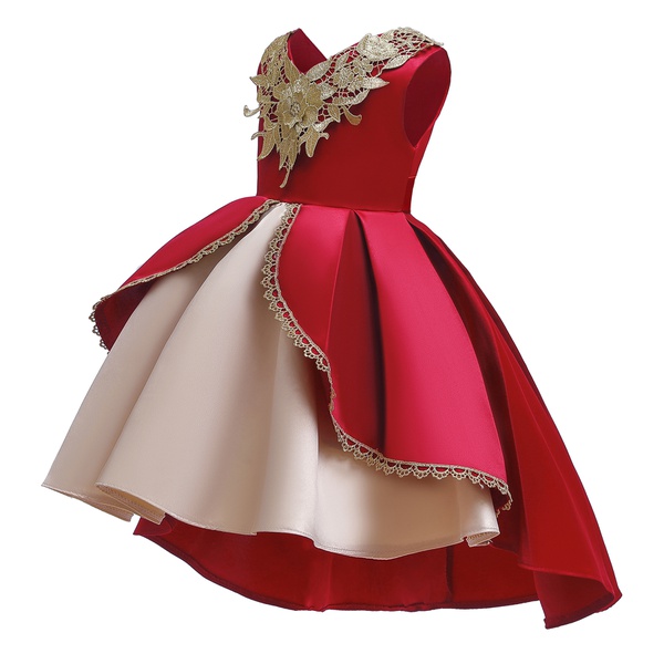 Baby / Toddler Girl Colorblock Lace Flower Sleeveless Irregular Hem Princess Party Dress