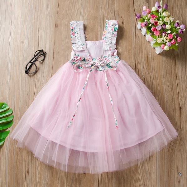 Baby / Toddler Elegant Floral Strappy Splice Tulle Party Princess Dress